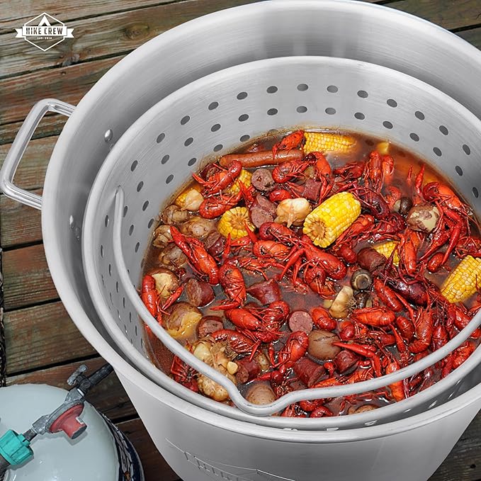 Hike Crew 100QT Outdoor Boiling Kit with Igniter| 110,000 BTU Seafood Boiler Set for Steaming or Cooking Fish, Crawfish, Crab & More | Includes Pot, Lid, Strainer, Burner Stand and Storage Cover