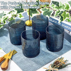 YOUBET 24PCS Plastic Hobnail Drinking Glasses - 14 Oz Blue Vintage Glasses Drinkware - Disposable Beaded Cups for Juice, Wine, Party