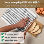 Native Fab 100% Cotton Striped Kitchen Towels - Set of 12-16"x26"- Basket Weave Stripe Dish Towels for Quick Drying, Absorbent Kitchen Wash Cloths Set with Hanging Loop - Black
