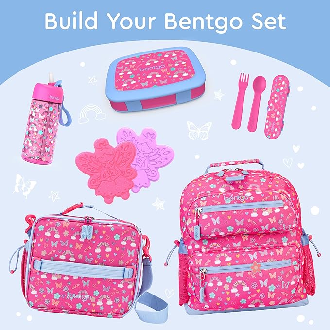 Bentgo Kids Prints Leak-Proof, 5-Compartment Bento-Style Kids Lunch Box - Ideal Portion Sizes for Ages 3-7, Durable, Drop-Proof, Dishwasher Safe, & PFAS & BPA-Free Materials (Rainbows & Butterflies)