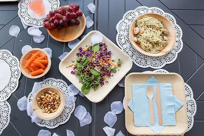 Raj Disposable Palm Leaf Plate [50-Pack] Large Square Plates Strong and Reusable Party Plate Like Bamboo Plates - Decorative Compostable Tableware for Lunch, Dinner, Birthday, Outdoor BBQ