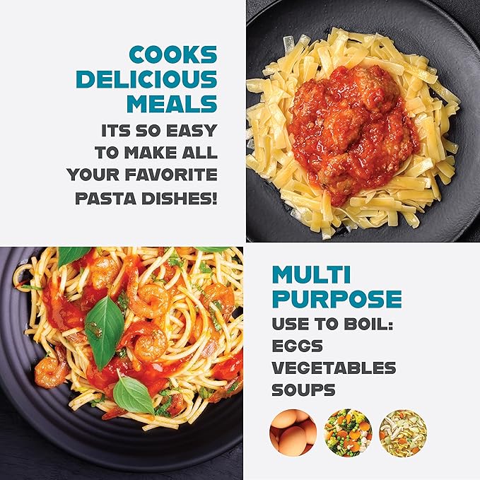 Gotham Steel 5 Quart Stock Pot Ceramic Multipurpose Pasta Pot with Strainer Lid & Twist and Lock Handles, Tempered Glass Lid, Dishwasher Safe, Aqua Blue