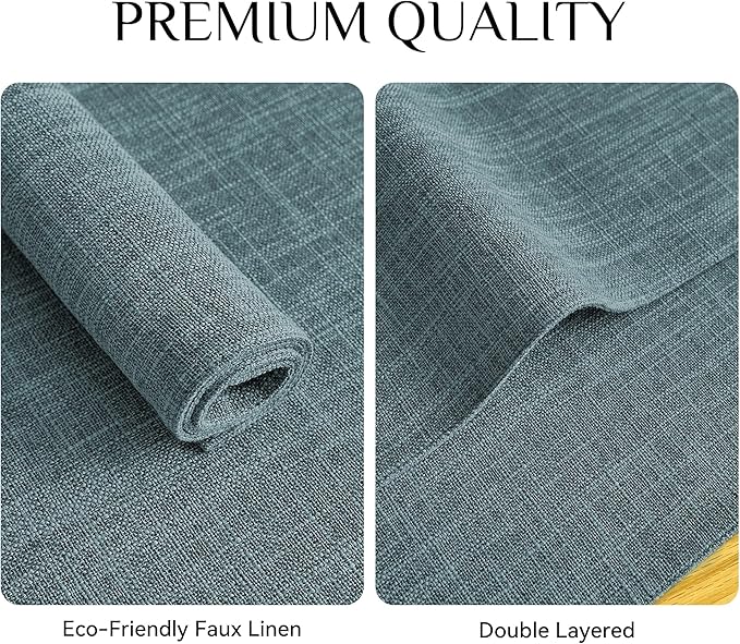 Softalker Faux Linen Placemats Set of 12-12 x 18 Inch, Heat Resistant Double Layered Durable Burlap Farmhouse Place Mats, Non-Slip Washable Rustic Table Mats for Dining, Kitchen, Party（Light Blue