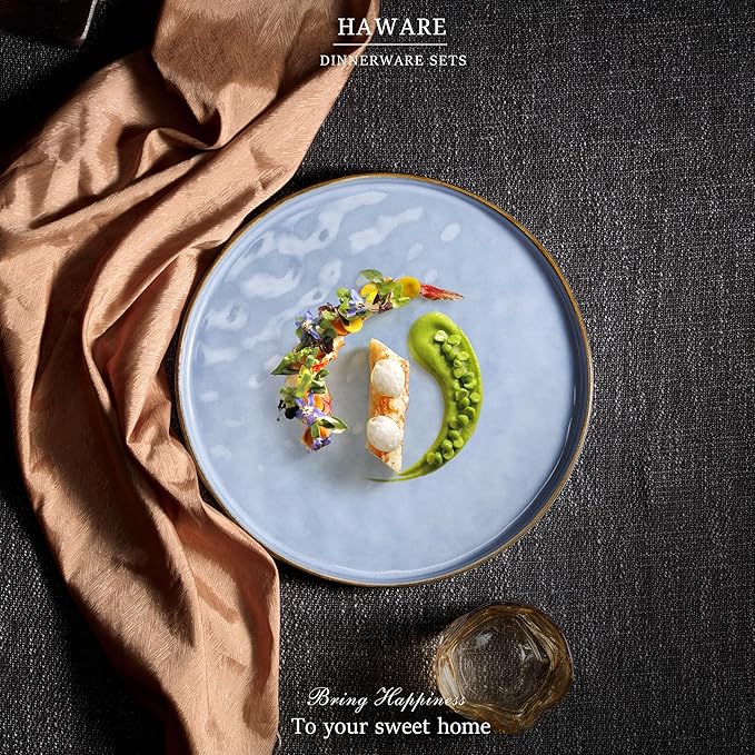 HaWare Stoneware Dinner Plates Set of 6, 10" Heavy Duty Ceramic Plate, Reactive Glaze Ripple Dinnerware for Home Restaurant, Chip and Scratch Resistant, Microwave and Dishwasher Safe, Reactive Blue