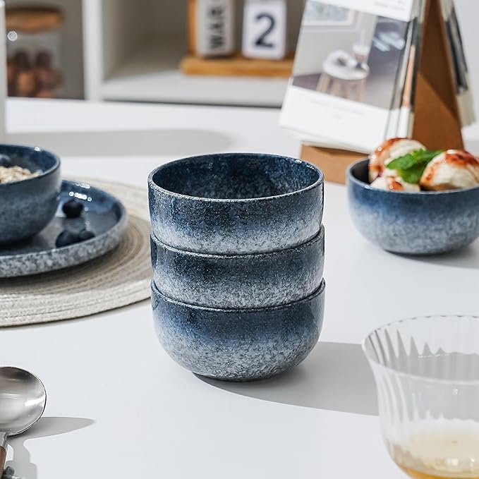 S&Q'S CERAMICS Ceramic Small Bowls for Kitchen, Set of 6, 9 ounce Ice Cream Bowls, Soup, Dipping, Side Dishes, Condiments, Snack, Prep, Microwave and Dishwasher Safe (Dark Blue)