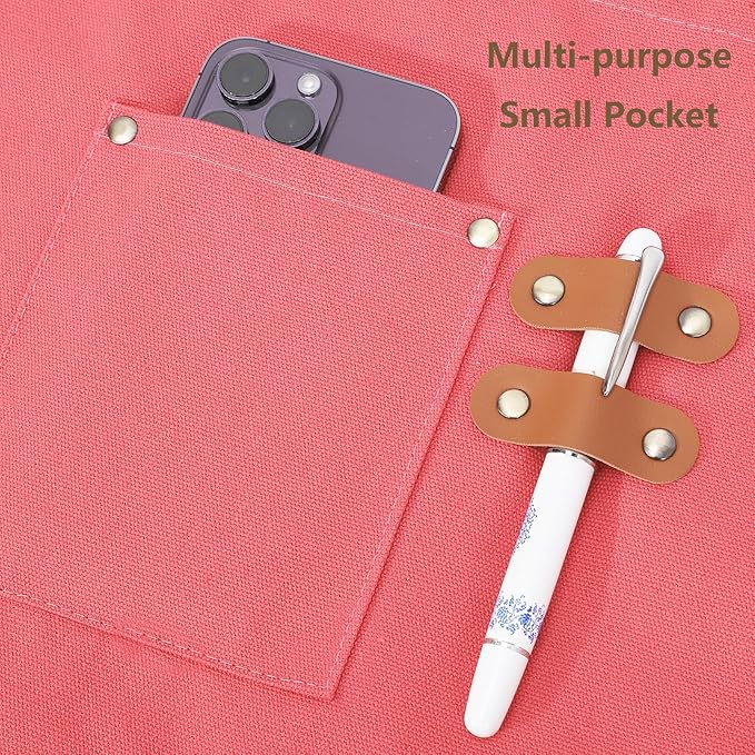 AFUN Chef Aprons for Women Men with Large Pockets, Cotton Canvas Cross Back Water Repellent Work Apron, Size M to XXL (Pink)