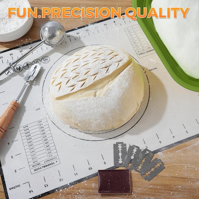 Sourdough Bread Baking Supplies 34 oz Sourdough Starter kit with Pot, 2 Silicone Bread Proofing Baskets, and Bread Making Tools Kit - Green