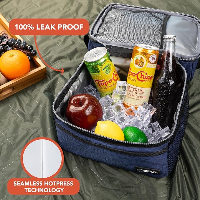 OPUX Lunch Box For Men Women, Insulated Large Lunch Bag Adult Work, Double Decker Lunchbox Meal Prep, Dual Compartment Leakproof Lunch Cooler, Soft Lunch Pail Tote Boys Girls Kids School, Black 16 Can