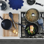 Oster Hawke 14 Piece Aluminum Premium PFA Free Ceramic Nonstick Blue Saphirre Pots and Pans Cookware Set W/Induction Base