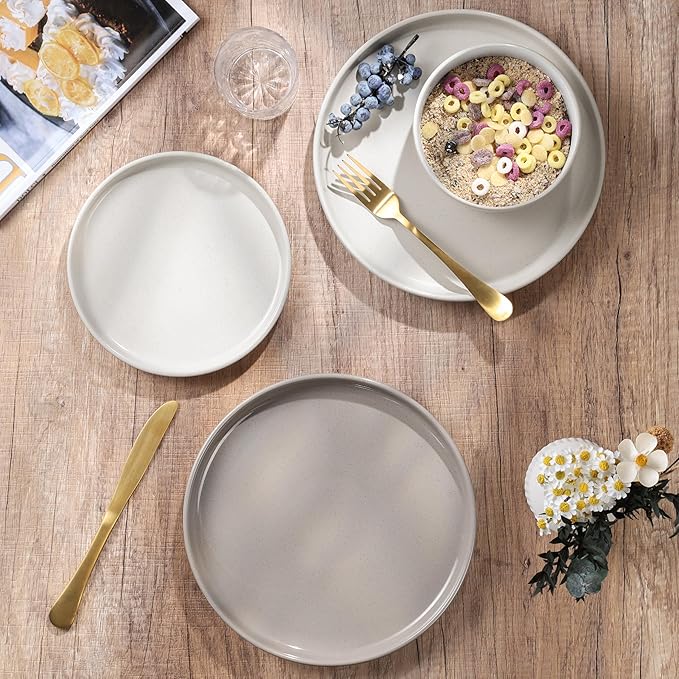 HaWare Stoneware Dinnerware Sets, 18-Piece Plates and Bowls Set for 6, Dishes Set for Home Restaurant, Speckled Multicolor