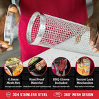 BLAZIN' GRILL Rolling Grill Basket | 2 x Grilling Basket & Smoker Accessories | Grill Baskets for Outdoor Grill with BBQ Gloves | Barbecue Grill baskets for Vegetables, Seafood & Meat
