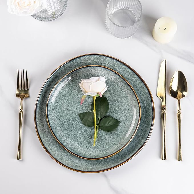 AmorArc Ceramic Dinnerware Sets,Handmade Reactive Glaze Stonewre Plates and Bowls Sets,Highly Chip and Crack Resistant | Dishwasher & Microwave Safe Dishes Set,Service for 4 (12pc)