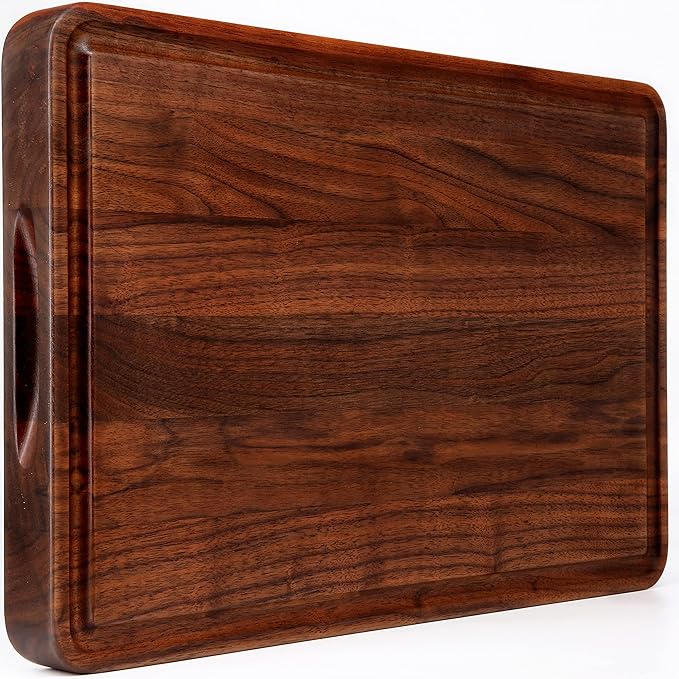 AZRHOM Large Walnut Wood Cutting Board for Kitchen 18x12 (Gift Box) with Juice Groove Handles Non-slip Mats Thick Reversible Butcher Block Chopping Board Cheese Charcuterie Boardrd