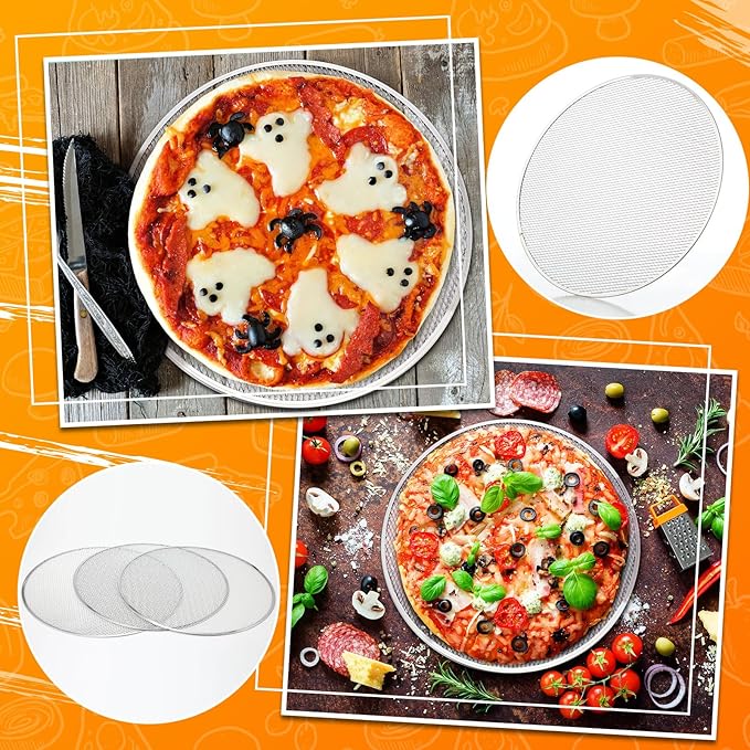 Nuogo 5 Pcs 14 Inch Pizza Pan with Holes Aluminum Mesh pizza Screen Seamless Round Tray for Oven Nonstick Baking Sheet for Kitchen Bakery Restaurant BBQ Party Cookware Supplies
