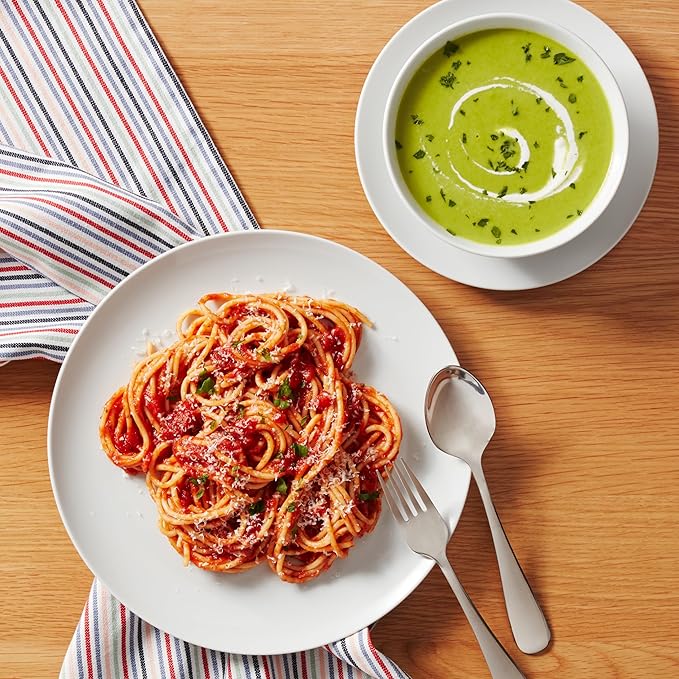 Amazon Basics Dinnerware Set, Microwave and Dishwasher Safe, Service for 6, 18-Piece Complete Kitchen, Plates, Dishes, Bowls, White Porcelain Coupe