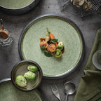 Uaral Dinner Plates,10.5inch Ceramic Plates Salad Plates Two-Tone Color Glaze Kitchen Serving Dishes,Set of 2(Texture Black and Green)