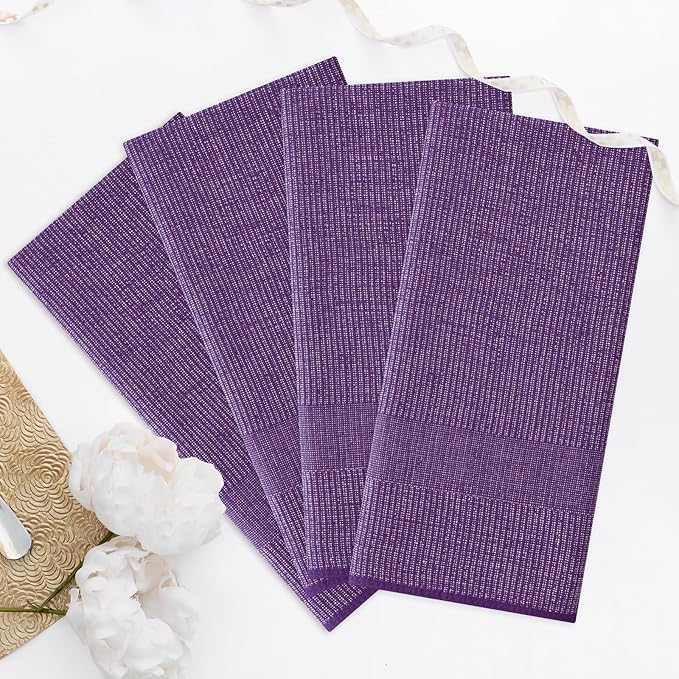 Homaxy Premium Kitchen Towels(18”x 28”, 6 Pack), Large Cotton Kitchen Hand Towels, Flat and Terry Dish Towels, 380 GSM Highly Absorbent Tea Towel Set with Hanging Loop, Purple