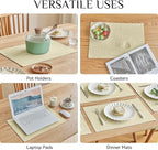 Softalker Faux Linen Placemats Set of 4-12 x 18 Inch, Heat Resistant Double Layered Durable Burlap Farmhouse Place Mats, Non-Slip Washable Rustic Table Mats for Dining, Kitchen, Party（Light Linen