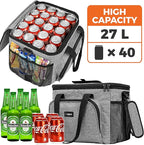 OPUX Soft Cooler Bag, Insulated Collapsible Lunch Cooler Tote for Men Work Camping Beach Travel, Portable Soft Sided Leakproof Waterproof Large Lunch Bag Box with Shoulder Strap 40 Cans, Heather Gray