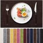 Blue Forest Placemats Set of 8, Dual-Layered Thickened Faux Linen Cloth Place Mats Heat Resistant Machine Washable Wrinkle Free Table Mats Indoor/Outdoor (Brown)