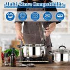 E-far Stainless Steel Stock Pot, 8 Quart Large Cooking Pot with Glass Lid for Boiling Pasta Soup Sauce, Tri-Ply Induction Thick Base for All Stoves, Cool-Touch Handles & Dishwasher Safe