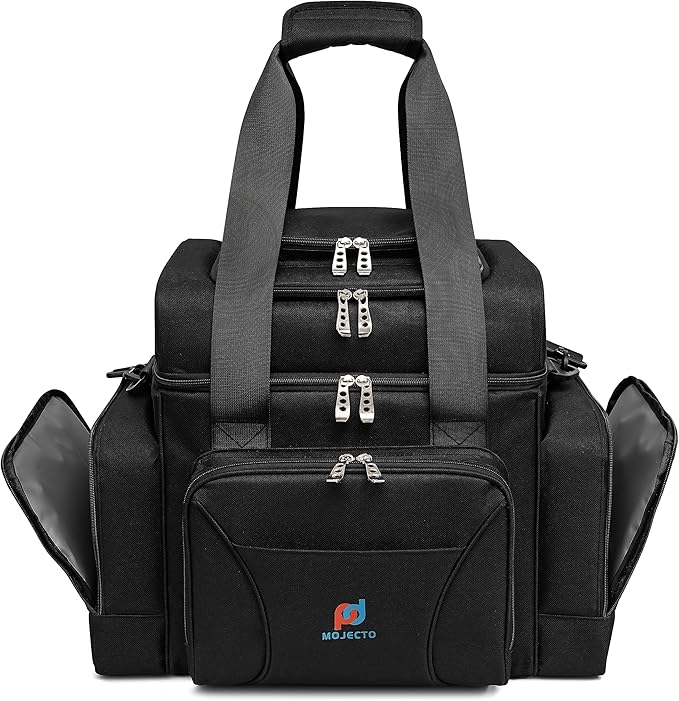 Large Cooler Bag (15x12.5x9 in). Two Insulated Compartment, Heavy Duty Fabric, Thick Insulation, Reinforced Stiches, Multiple Pockets, Durable Zipper.