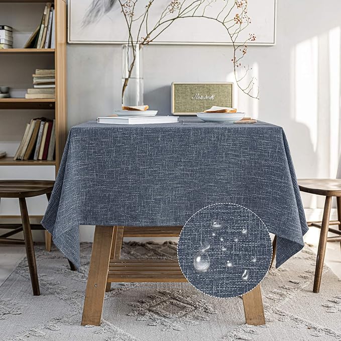 Waterproof Cotton Linen Tablecloths Rectangle Dining Table Cloth, Wipe Clean Indoor & Outdoor Table Cover for Buffet Party, Holiday Dinners and Banquets, Wrinkle Resistant（54"x102"） Navy