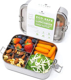 Stainless Steel Lunch Box, Leak Proof Metal Bento Box with 3 Compartments, 24 Oz Bento Box, BPA Free Meal Prep Food Container | Bonus 50 ml Sauce Container