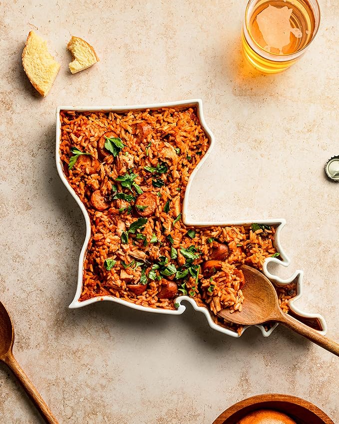 Louisiana Shaped Baking Dish, Serving Platter or Decorative Tray Charming Porcelain Bakeware Oven Microwave and Dishwasher Safe