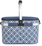 ALLCAMP Insulated Cooler Bag Portable Collapsible Picnic Basket Cooler with Sewn in Frame (Medium Rectangle Blue White)