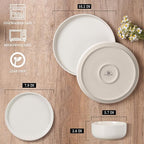 HaWare Stoneware Dinnerware Sets, 12-Piece Plates and Bowls Set for 4, Dishes Set for Home Restaurant, Speckled Milky White
