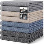 Homaxy Premium Kitchen Towels(18”x 28”, 8 Pack), Large Cotton Kitchen Hand Towels, Flat and Terry Dish Towels, 380 GSM Highly Absorbent Tea Towel Set with Hanging Loop, Mixed Color