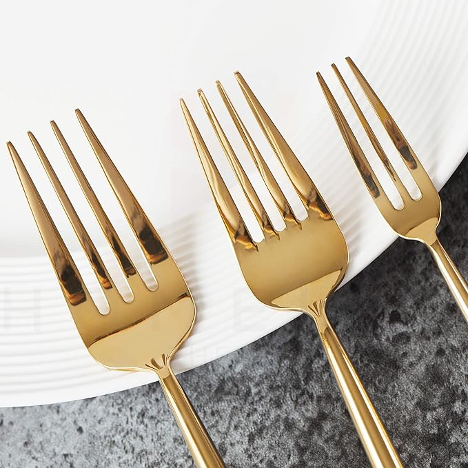 Homelux Theory 18/10 Gold Silverware Set, 5pc Mirror Polished Modern Silverware Set, 18/10 Gold Flatware, Knife Set, Knife Spoons & Forks Set, Modern Cutlery Set of 2