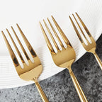 Homelux Theory 18/10 Gold Silverware Set, 5pc Mirror Polished Modern Silverware Set, 18/10 Gold Flatware, Stainless Steel Knife Spoons & Forks Set, Modern Cutlery Set of 4