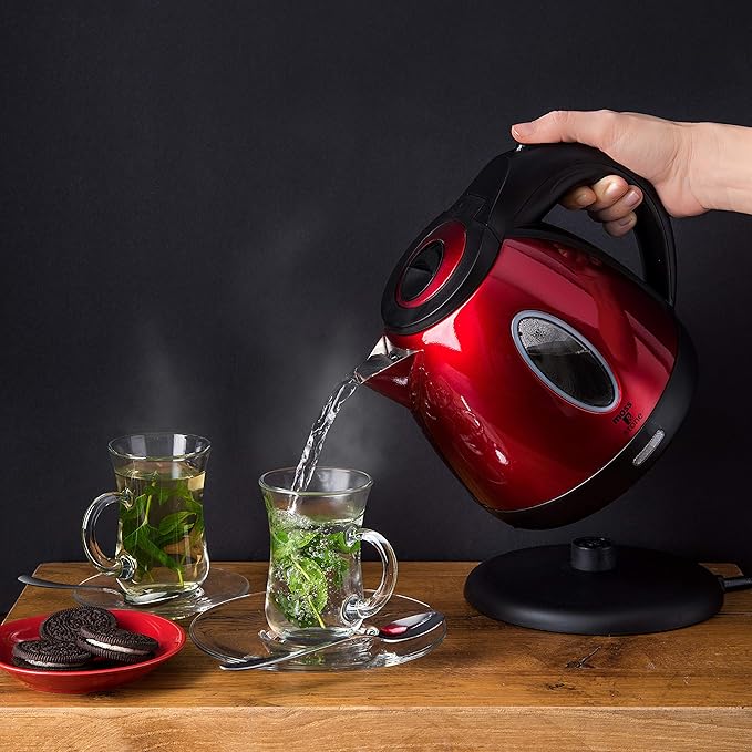 Moss & Stone 1.2L Stainless Steel Small Electric Kettle Red Color, Cordless 1500w Fast Boiling Pot, Portable Hot Water Electric Tea Kettle With Boil Dry Protection & Auto Shut-Off