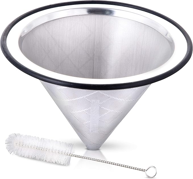 Compatible with Hario V60, Chemex Pour Over Coffee Filter - Wide Metal Base Reusable Stainless Steel Coffee Dripper - Paperless Coffee Filter for Sustainable Brewing