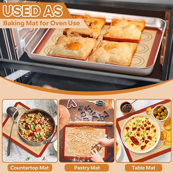 P&P CHEF 11.6 Inch Silicone Baking Mats, 2 Pcs Reusable Silicone Oven Mat, Non Stick Baking Supplies for Macaroon Pastry Bread Dough Cookie, Fits Well with Sheet Pan, Healthy & Easy Clean