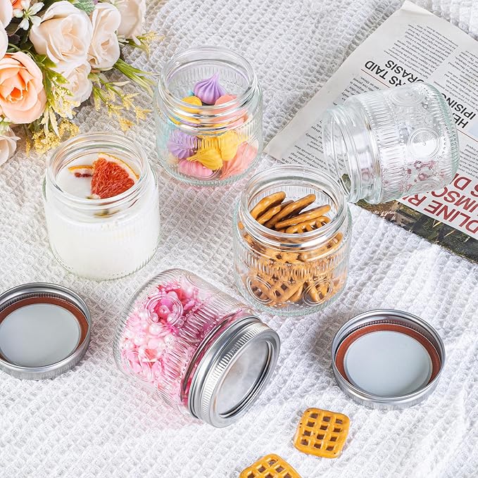 Amzcku 8 oz Vintage Mason Jars with Lids, Regular Mouth Canning Jar, Safe For Storage, Canning, Pickling, Preserving, Fermenting, DIY Crafts & Decor 12 Pack