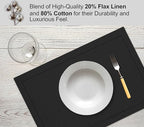 Ruvanti Linen Placemats Set of 6-13x19 Inch, Classic Hemstitch, Heat ‎Resistant Machine Washable Place Mats, Soft & Elegant- Perfect for Christmas, ‎Thanksgiving, Easter, Weddings, Dinner - Black