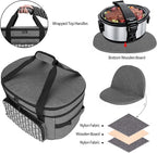 Yarwo [Upgraded Slow Cooker Travel Bag with Bottom Board Compatible with Crock-Pot and Hamilton Beach 6 7 8 Quart, Double Layers Slow Cooker Carrier, Gray with Arrow (Bag Only, Patent Pending)