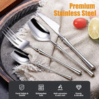 Lemeya 24-Piece Silverware Set for 6,Modern 18/10 Stainless Steel Flatware Set,Unique Rustic Cutlery Utensils Set,Spoon and Fork Set for Home, Restaurant,Wedding,Mirror Polished,Dishwasher Safe