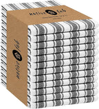 Native Fab 100% Cotton Striped Kitchen Towels - Set of 12-16"x26"- Basket Weave Stripe Dish Towels for Quick Drying, Absorbent Kitchen Wash Cloths Set with Hanging Loop - Black