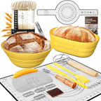 Sourdough Starter Kit with Jar – Complete Sourdough Bread Baking Supplies for Beginners, Includes 2 Silicone Proofing Baskets Baking Mat Sour Dough Kit - Yellow