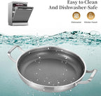 Inqibee 12-Inch Hybrid Tri-Ply Stainless Steel Non Stick Paella Pan with Lid,Stir Fry Pan,Omelet Pan,Large Skillet,Induction Cooking Pan,Dishwasher and Oven Safe.