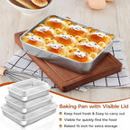 Baking Pan Set, 9¼ x 7⅛ x 2 Inch Small Rectangle Sheet Cake Pan with Lid, Stainless Steel Bakeware for Lasagna Brownie Casseroles