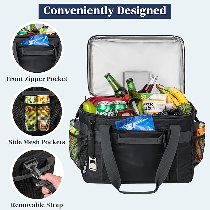 OPUX Cooler Bag, 48 Cans Insulated Soft Collapsible Portable Cooler, Soft Sided Leakproof Cooler for Beach Camping with Shoulder Strap, Ice Chest for Travel Road Trip Picnic, Black