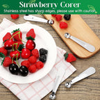 Baderke 2 Pcs Tomato Stem Corer Strawberry Baller Stainless Steel Strawberry Huller Tool Fruit Vegetable Stem Remover