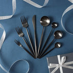 Homelux Theory 2 Sets of 5pc Matte Black 18/10 Stainless Steel Flatware, Stainless Steel Kitchen Utensils, Modern Utensils & Contemporary Flatware Set, Elegant Adaline Royal Forks Spoons Cutlery Set