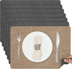 Myir JUN Placemats Dual Sided, Faux Leather Place Mats Set of 8 Indoor Placemat for Dining Table Non-Slip Washable Place Mat Heat Resistant Outdoor Table Mats (Set of 8, Gray Beige)
