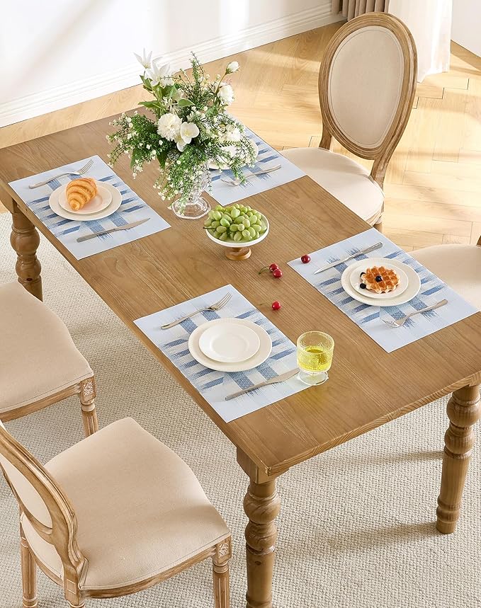 Leetaltree Geometric Print Blue Placemats Set of 8 - Heat Resistant Non-Slip Place mats for Dining Table, Washable Durable PVC Vinyl Woven Table Mats (Geometric Blue, 8)